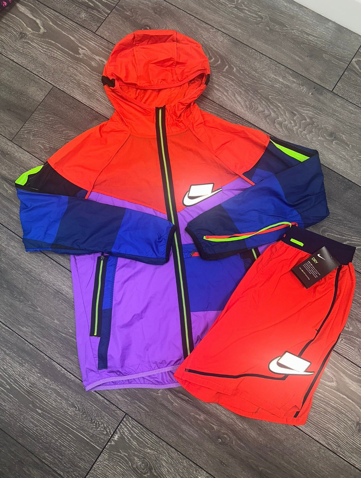 Nike Meekz Windbreaker - Purple/Red with red shorts