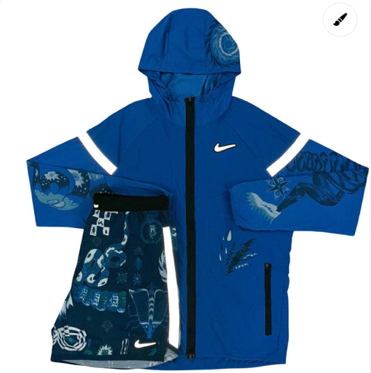 NIKE BLUE  CHINESE DRAGON WINDBREAKER JACKET & SHORTS SET