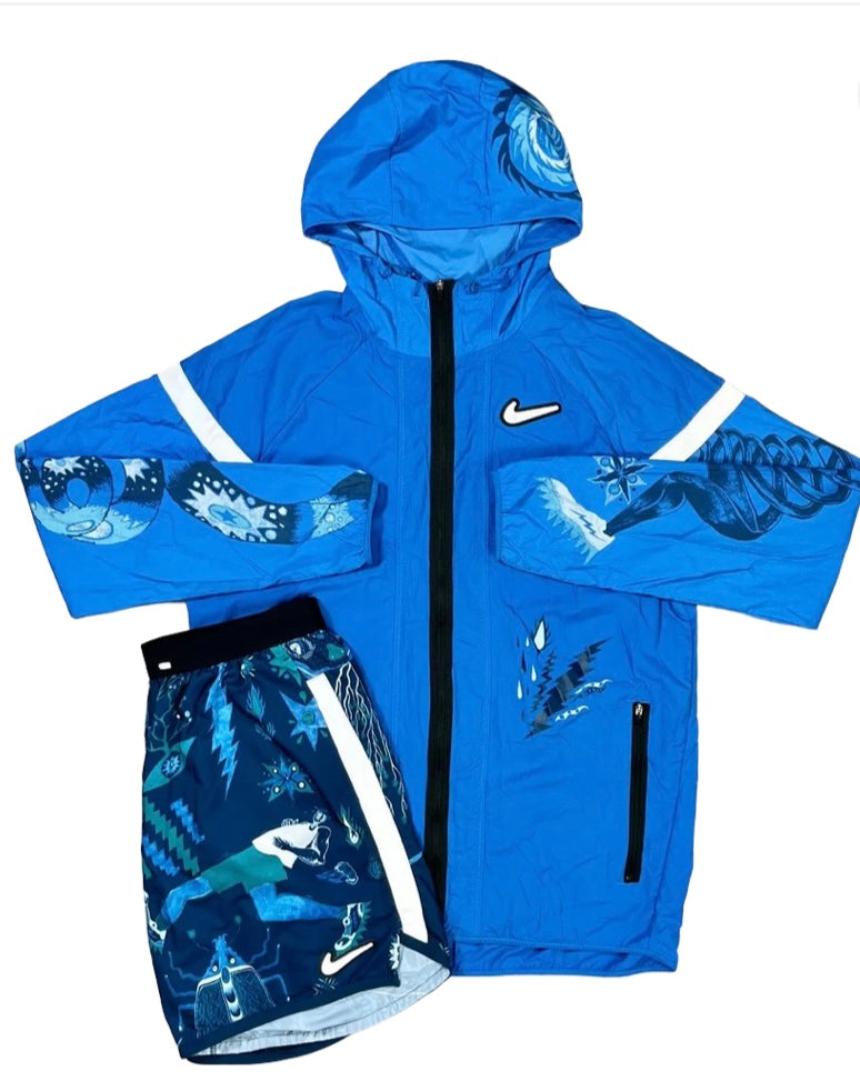 NIKE BLUE  CHINESE DRAGON WINDBREAKER JACKET & SHORTS SET